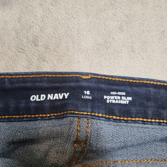 Old Navy Jeans Womens 16 Long Blue Mid-Rise Power Slim Straight Stretch Denim - Picture 3 of 10